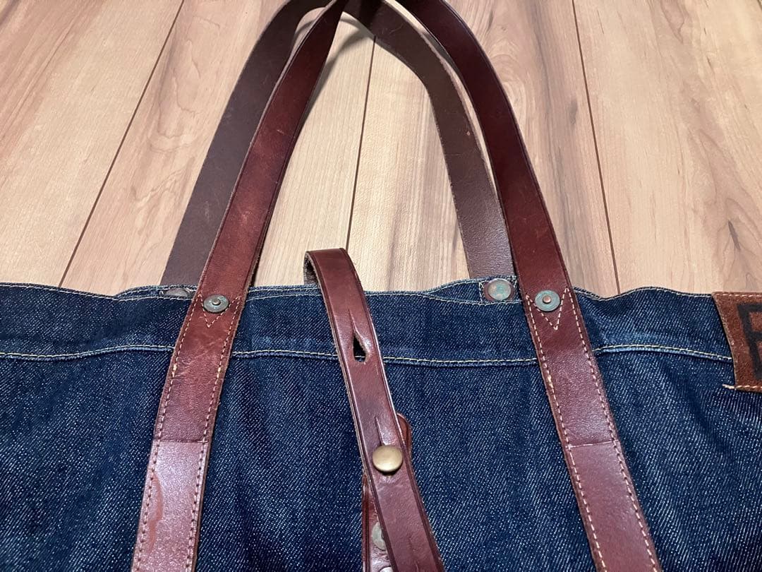 レザートリム デニム トート