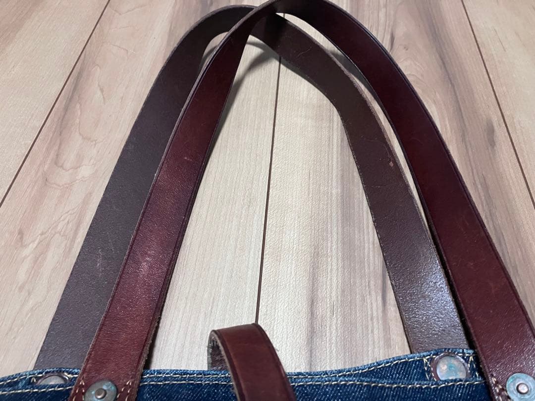 レザートリム デニム トート