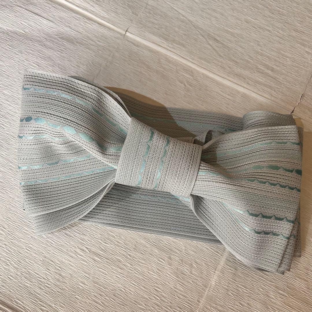 半幅帯 水色 紗　4寸博多浴衣帯　正絹　本場筑前博多織「西村織物」謹製