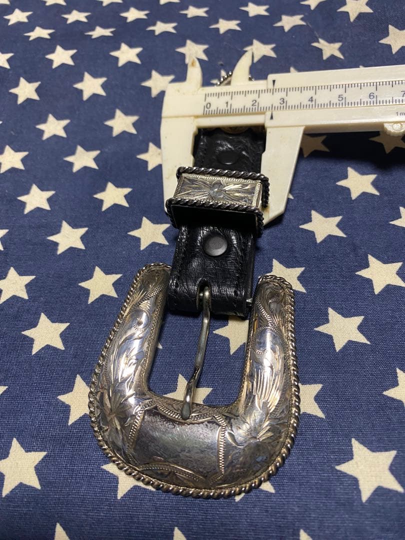 黒レザー装飾バックルベルト(スターリングシルバー)サンセットトレイル