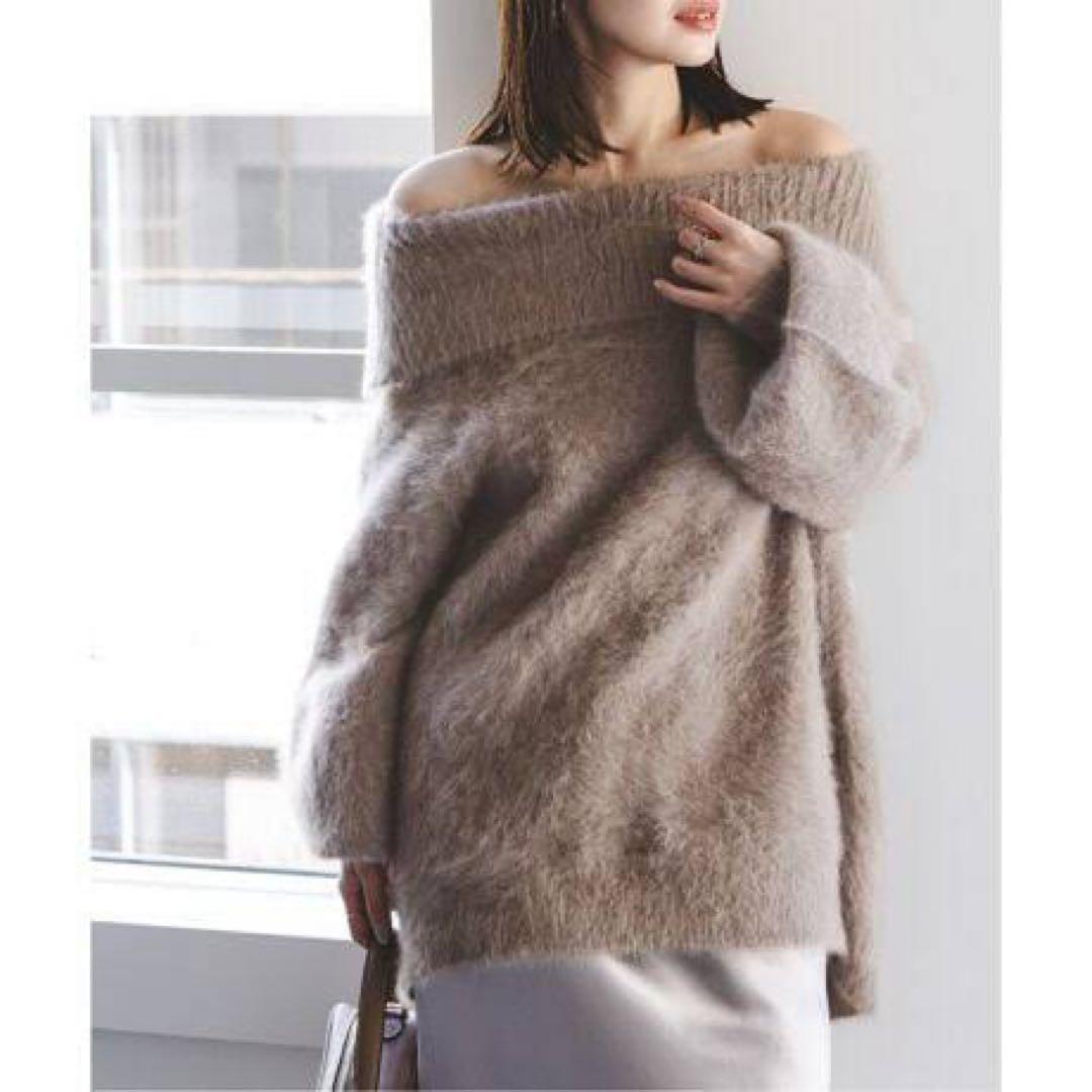 【NOBLE×L'AUBE BLANC】FOX/カシミヤオフショルダーニット