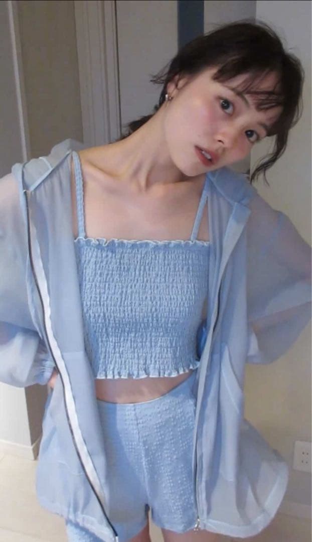 【mystic】シアーパーカー付き水着4点セット ブルーSサイズ【完売品】