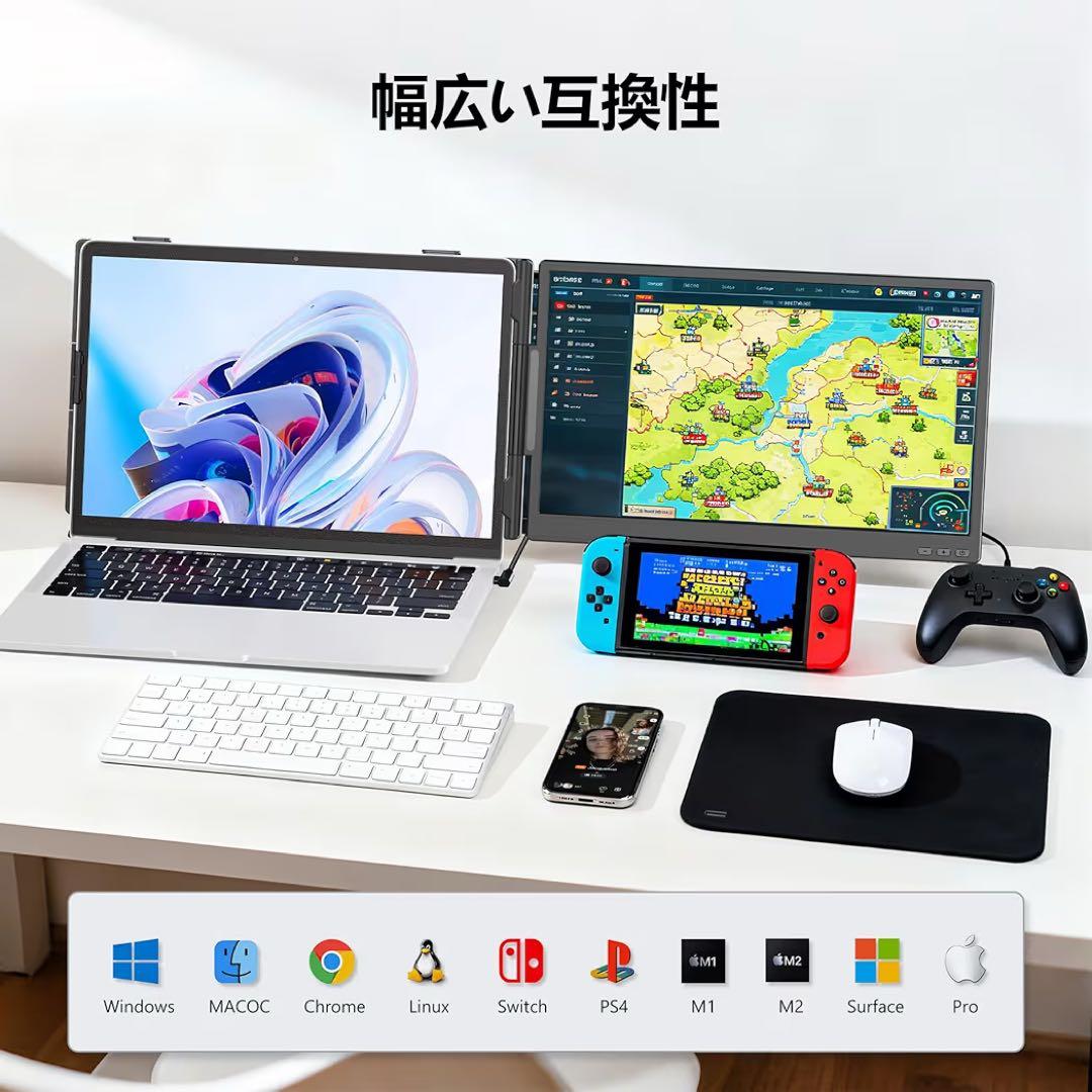 ノートパソコン用モニター 14インチ 2画面デュアルディスプレイFHD1080P