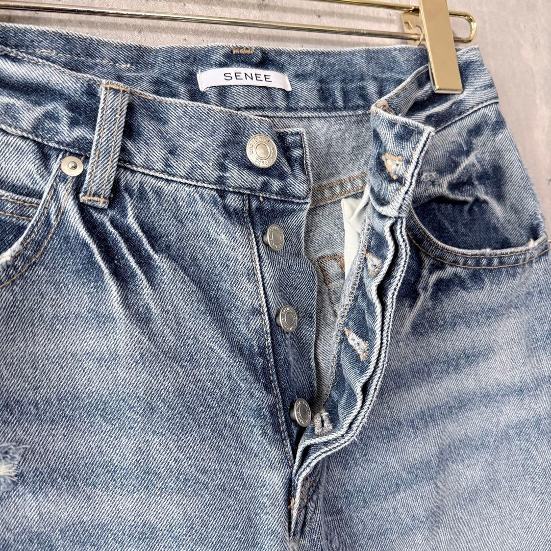 SENEE セニー ワイドデニムパンツ ダメージ ユーズド加工 サイズ S