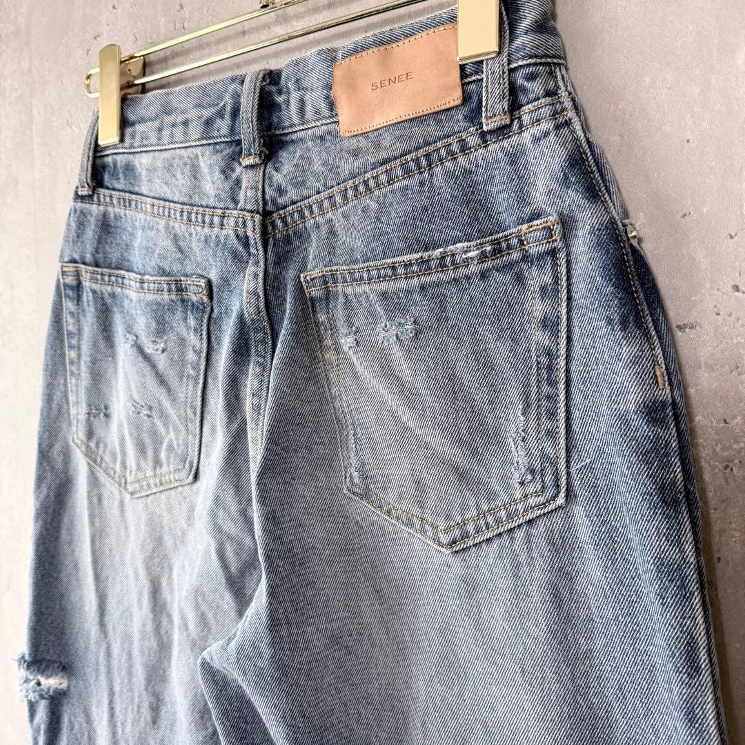 SENEE セニー ワイドデニムパンツ ダメージ ユーズド加工 サイズ S
