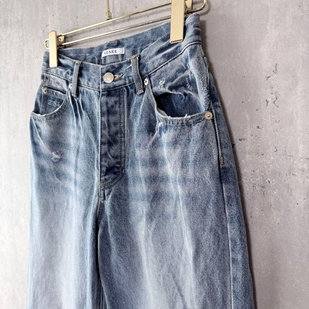 SENEE セニー ワイドデニムパンツ ダメージ ユーズド加工 サイズ S