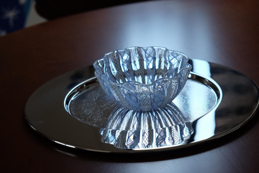 レースガラス 吹きガラス グラス 花瓶/ワイングラス 昭和レトロ 江波冨士子/