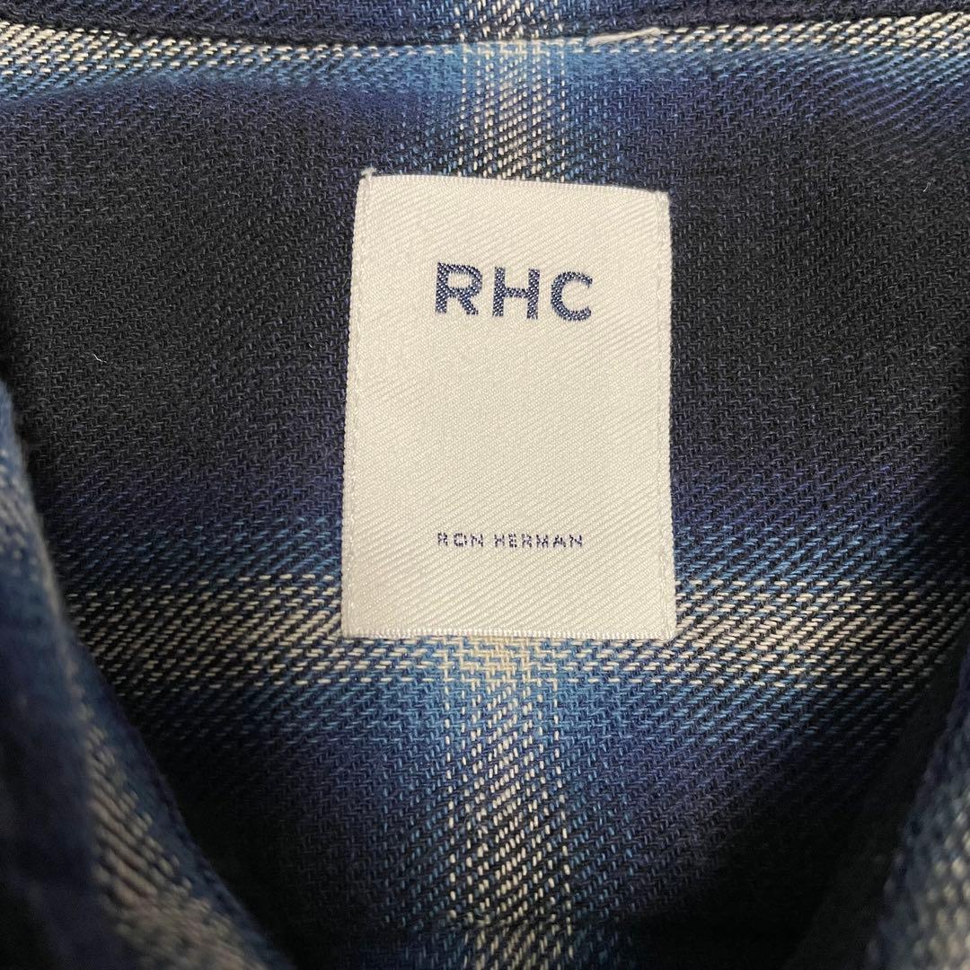 RHCロンハーマン ネイビー オンブレ シャドー チェックネルシャツ
