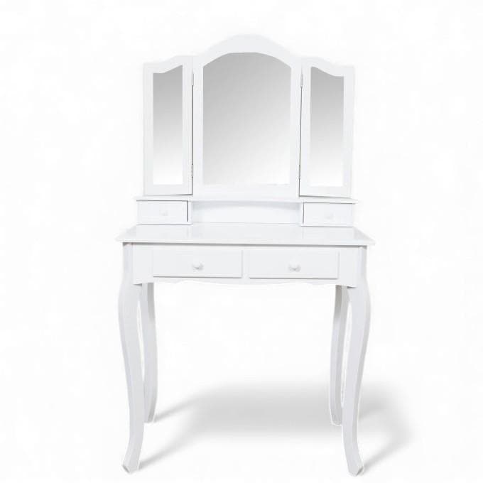 フォロー割【新品】三面鏡 ドレッサー スツール付き 姫系 猫脚 アンティーク調