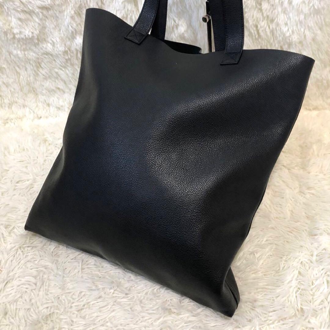 未使用級✨グッチ　レザー トートバッグ　ロゴ シェリーライン　ブラック メンズ