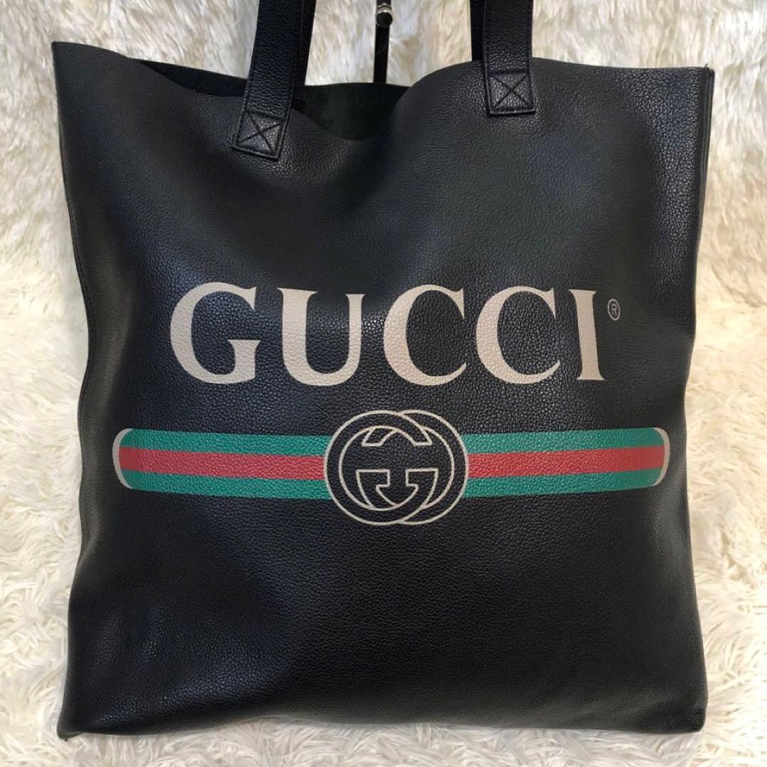 未使用級✨グッチ　レザー トートバッグ　ロゴ シェリーライン　ブラック メンズ