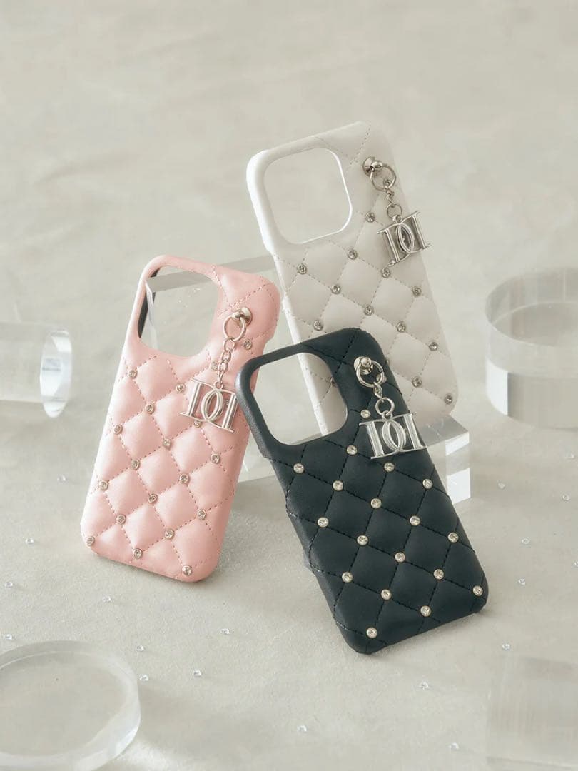 Darich キルティングビジューDDチャームiPhoneケース 15 黒