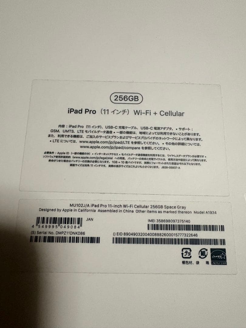 iPad Pro11インチ第一世代259GB