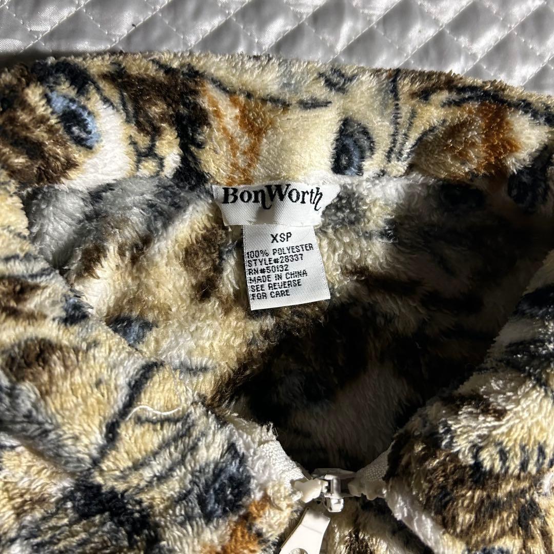 90s 猫フリースジャケット キャット ボア ジップアップ アニマル 動物