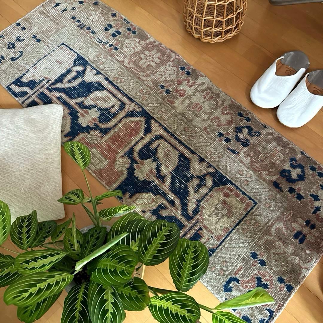 専用　48×124優しいベージュ深みあるネイビー　ボタニカル　トルコヴィンテージ