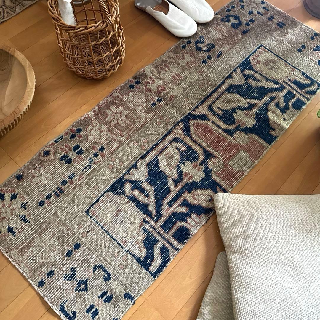 専用　48×124優しいベージュ深みあるネイビー　ボタニカル　トルコヴィンテージ
