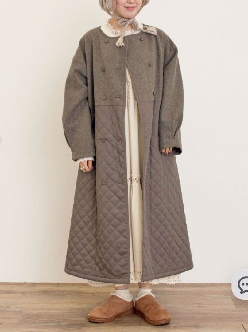 新品★サマンサモスモス★メルトン切替キルティングコート★ブラウン