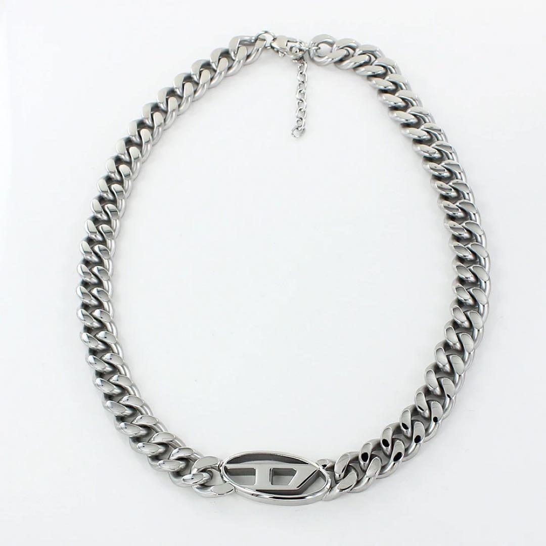 【超美品】DIESEL ロゴプレート 喜平チェーン ネックレス　シルバー