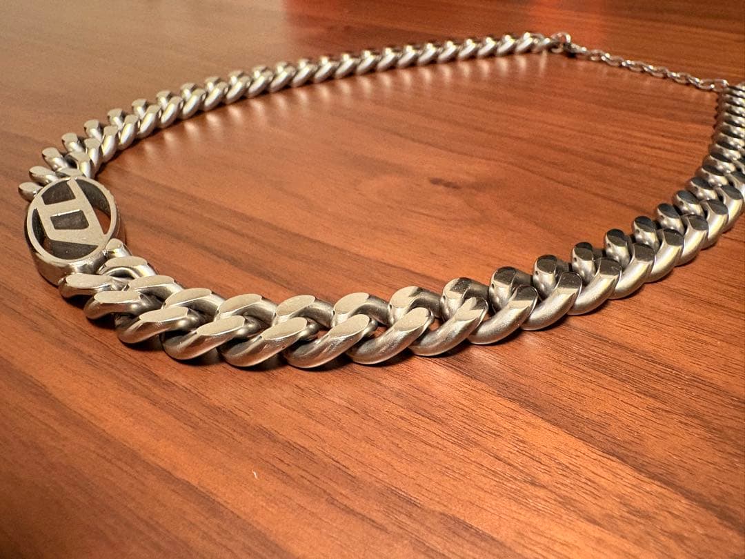 【超美品】DIESEL ロゴプレート 喜平チェーン ネックレス　シルバー