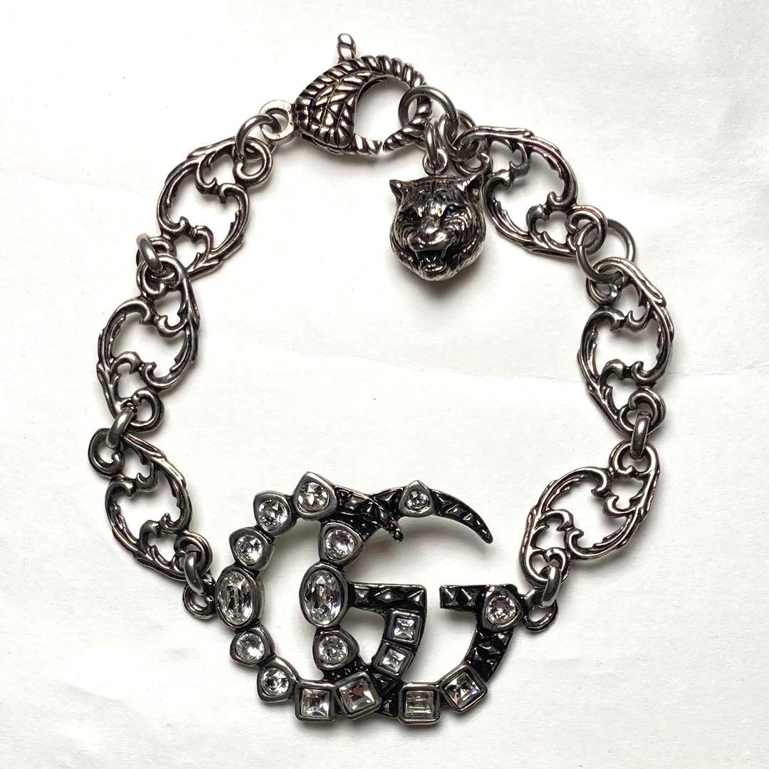 グッチ　GGマーモント ブレスレット ラインストーン シルバー タイガーヘッド
