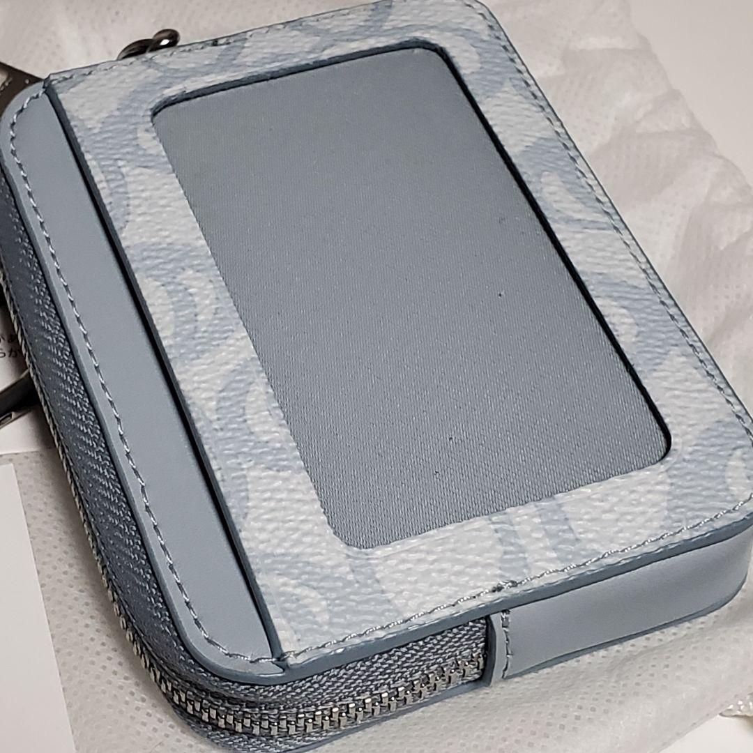 COACH カードケース シグネチャー柄 水色 コーチ