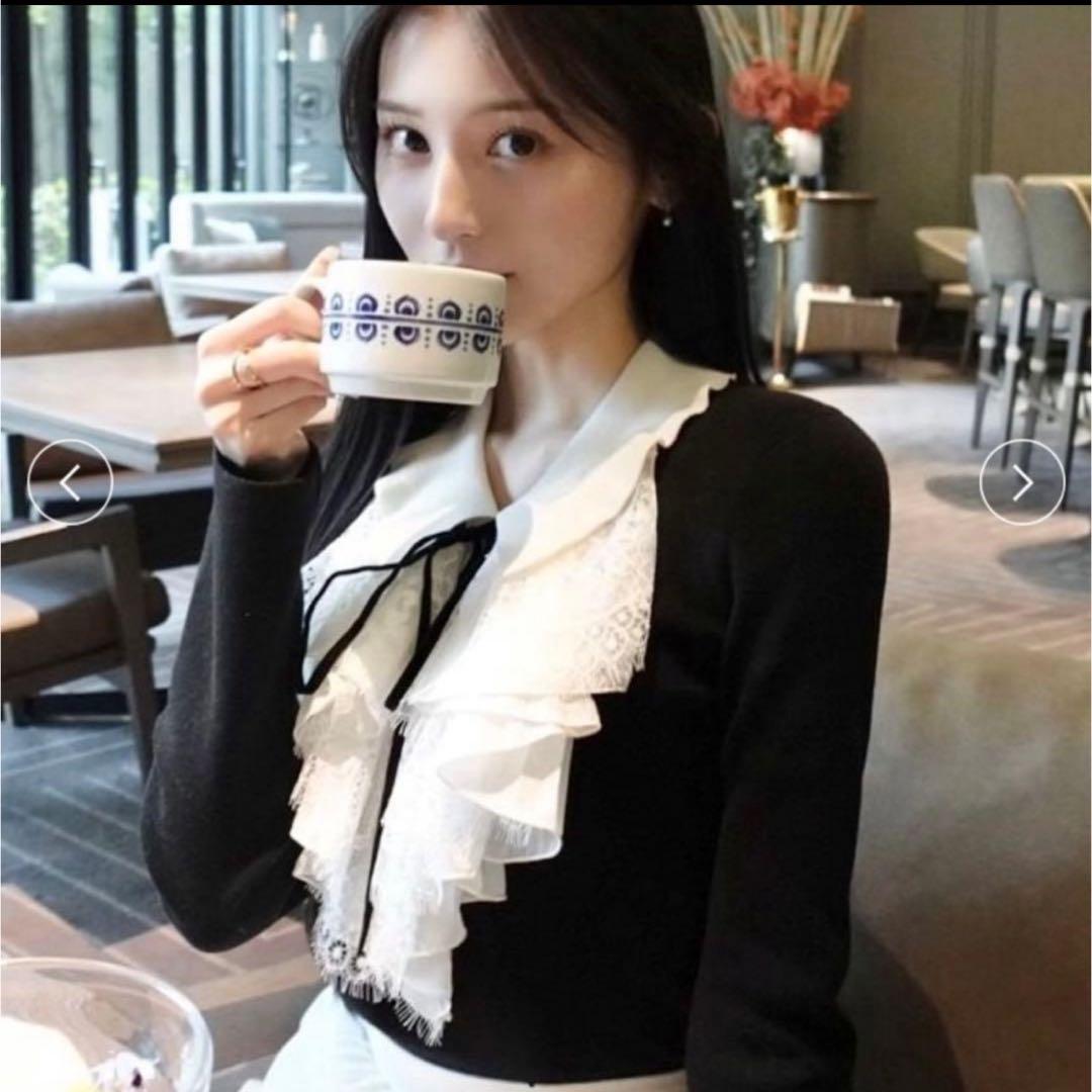 SNIDEL♡Sustainableレイヤードラッフルニットプルオーバーブラック