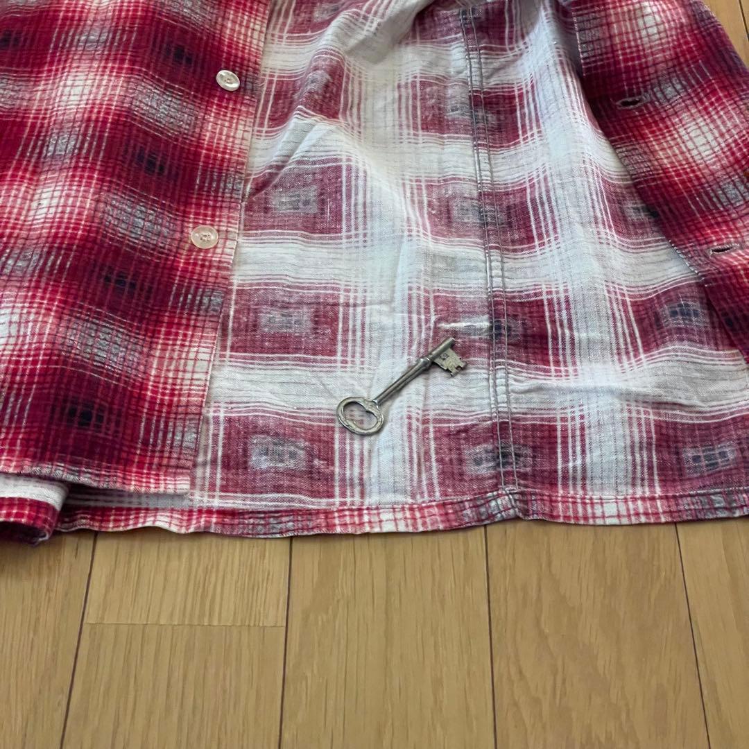 60s ダンリバー プリントネル USA オープンカラー オンブレ チェック