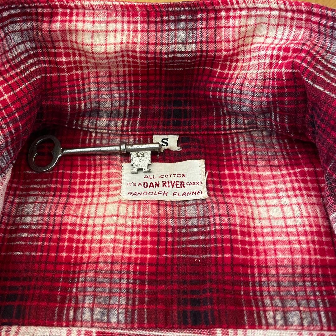 60s ダンリバー プリントネル USA オープンカラー オンブレ チェック