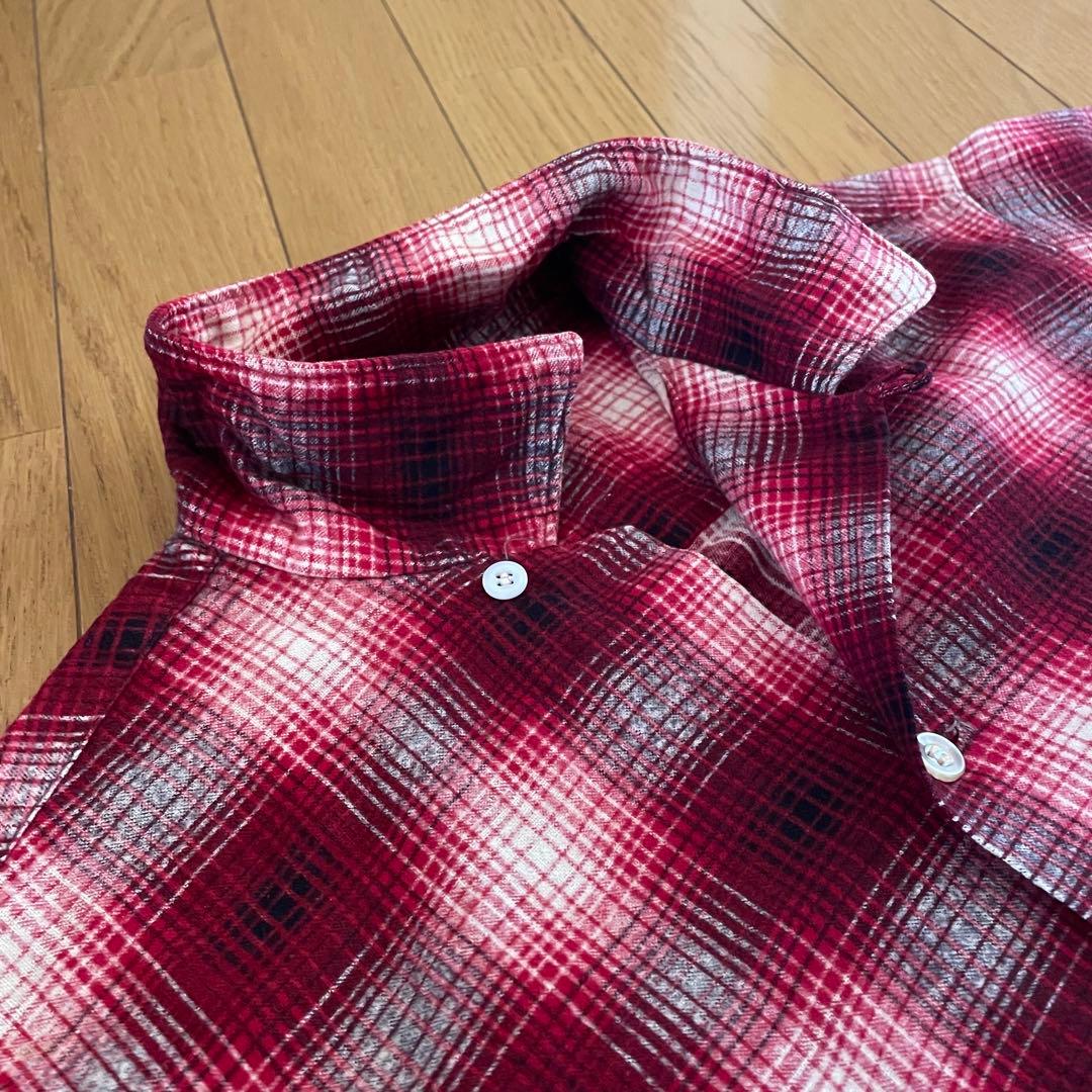 60s ダンリバー プリントネル USA オープンカラー オンブレ チェック