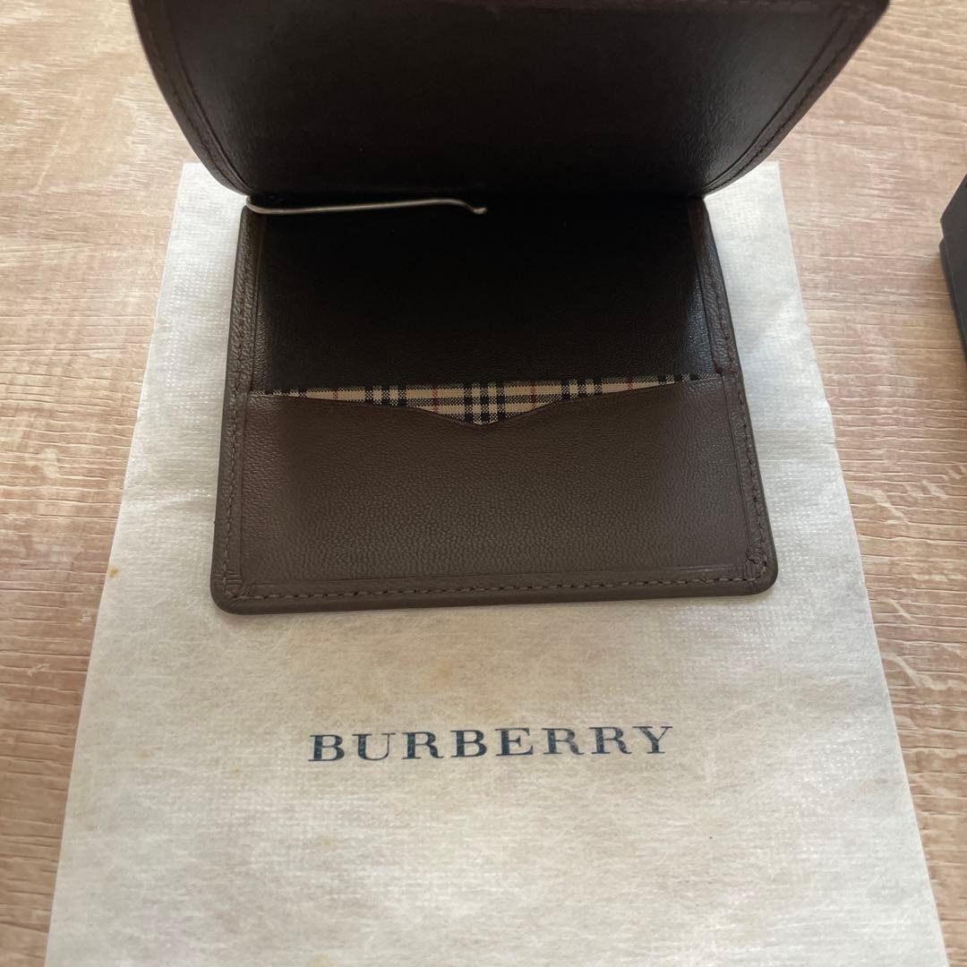 たかもる　バーバリー　マネークリップ　ノバチェック レザー　茶色