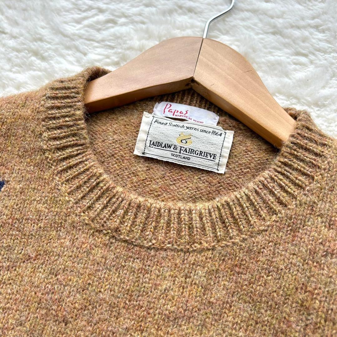 【美品】PAPAS パパス　国旗　長袖　ウール　ニット　セーター　ビックロゴ