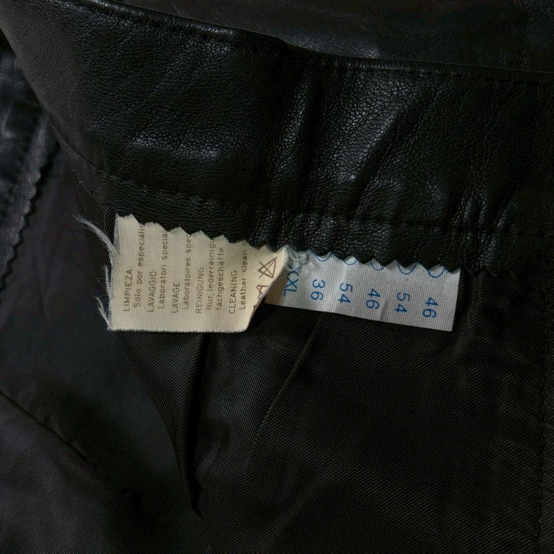 ブラック バイカー 牛革 レザー ワイドパンツ　XXLサイズ