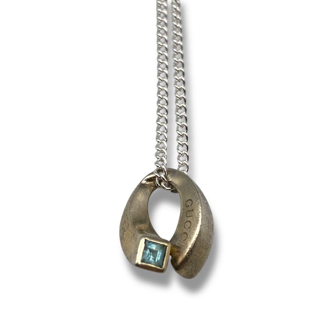 美品 GUCCI グッチ ネックレス ブルートパーズ 馬蹄 Gロゴ SV925