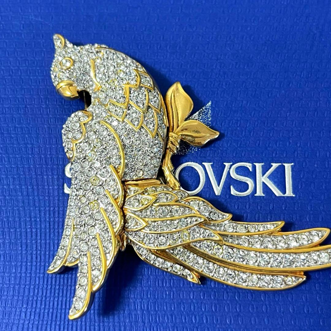 スワロフスキー　ブローチ　オウム　鳥　パヴェ　ゴールド　正規品　美品　箱付