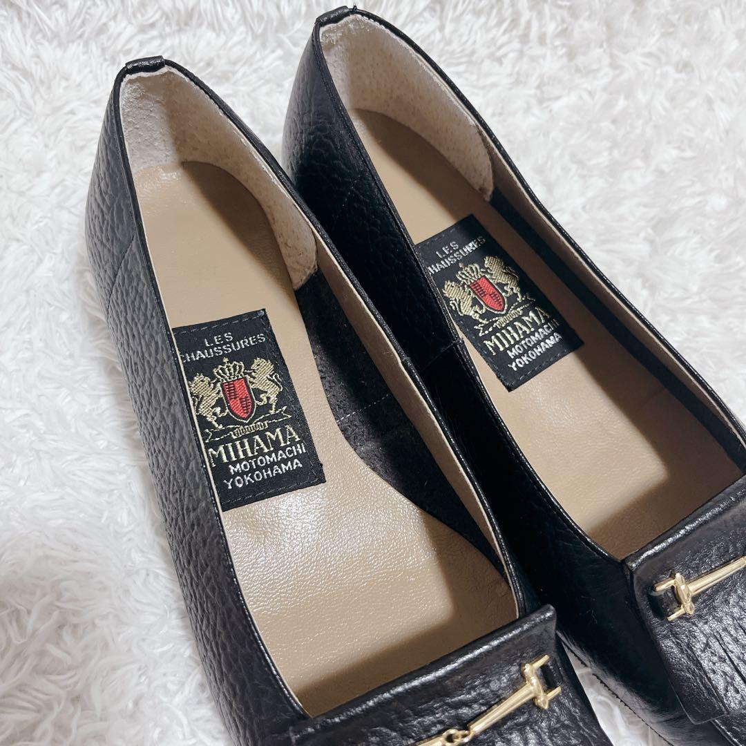 ほぼ未使用✨ミハマ　レザー カッターシューズ ホースビットチェーンローファー　黒