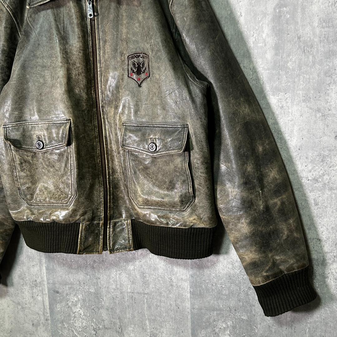 鬼フェード 本革 A2 レザージャケット 刺繍 ヴィンテージ