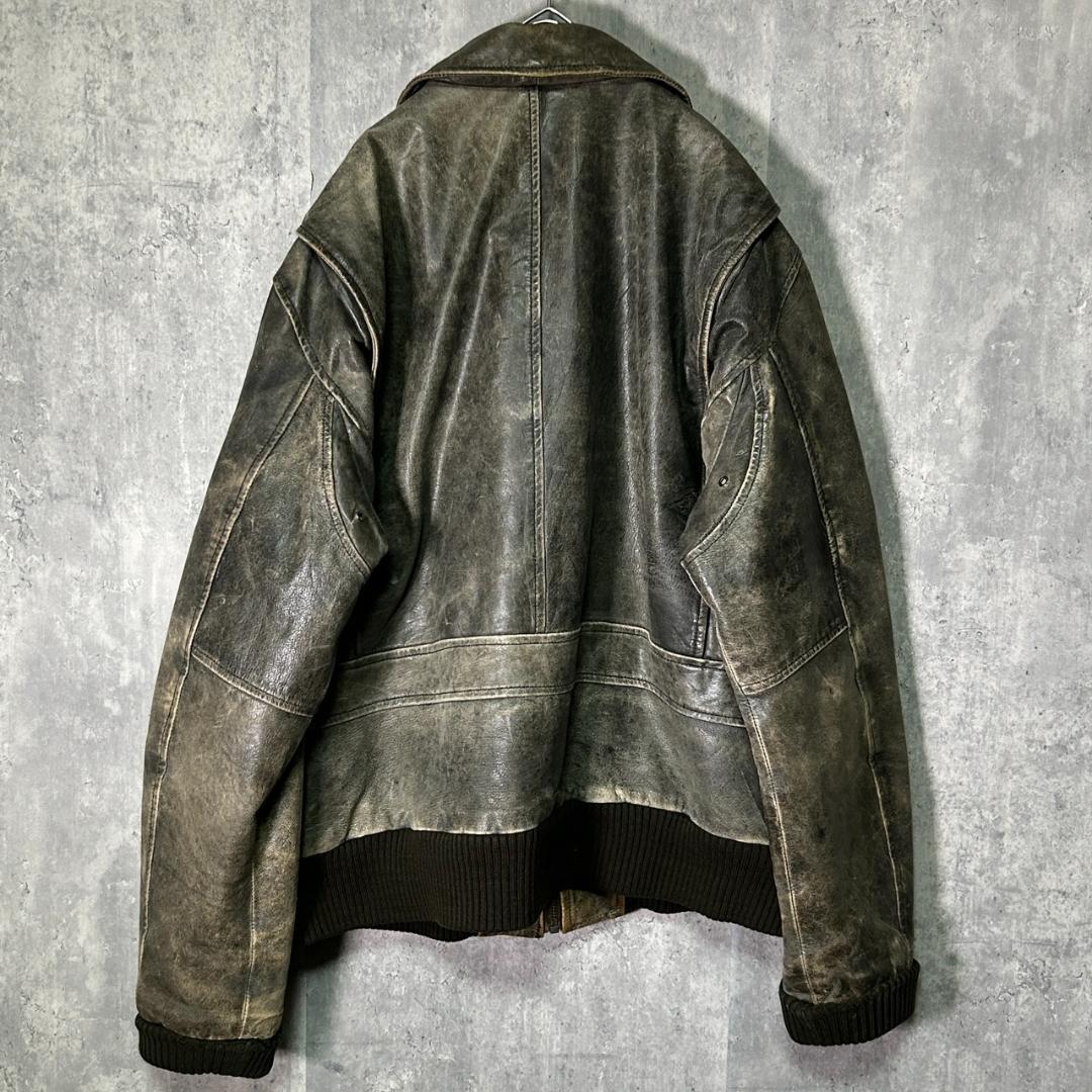 鬼フェード 本革 A2 レザージャケット 刺繍 ヴィンテージ