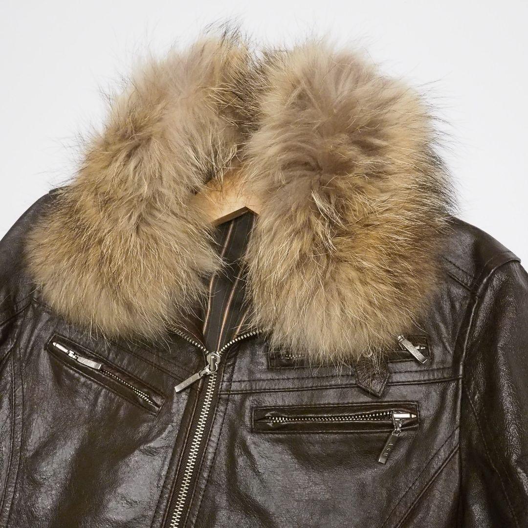 A.S.M シングルライダースジャケット 2way ファー付き 本革 48