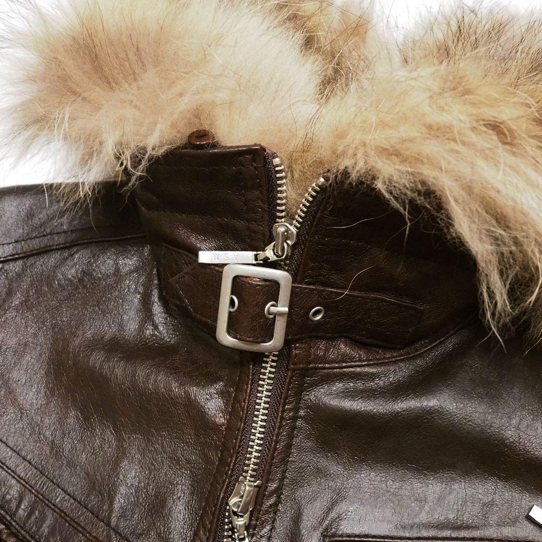 A.S.M シングルライダースジャケット 2way ファー付き 本革 48