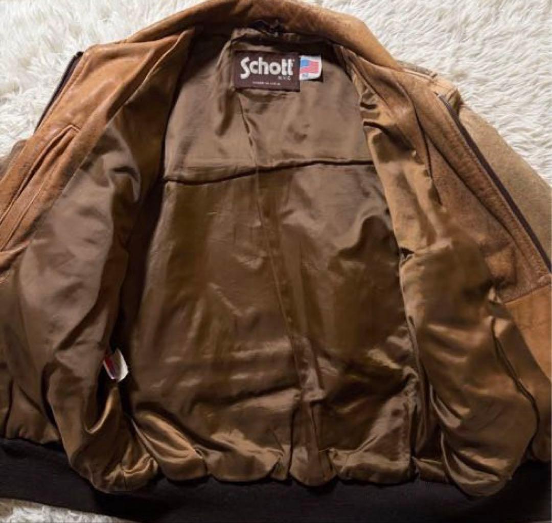 Schott シングルライダースジャケット 本革 USA製 275 ベージュ