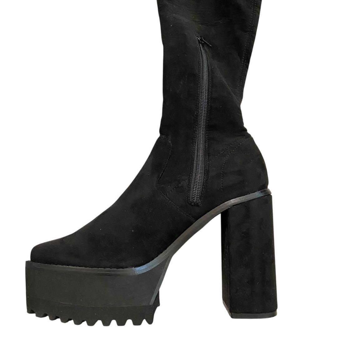 さ*ら様 ✨美品✨エモダ/タンクバルキーロングブーツ/ニーハイブーツ/ブラック/