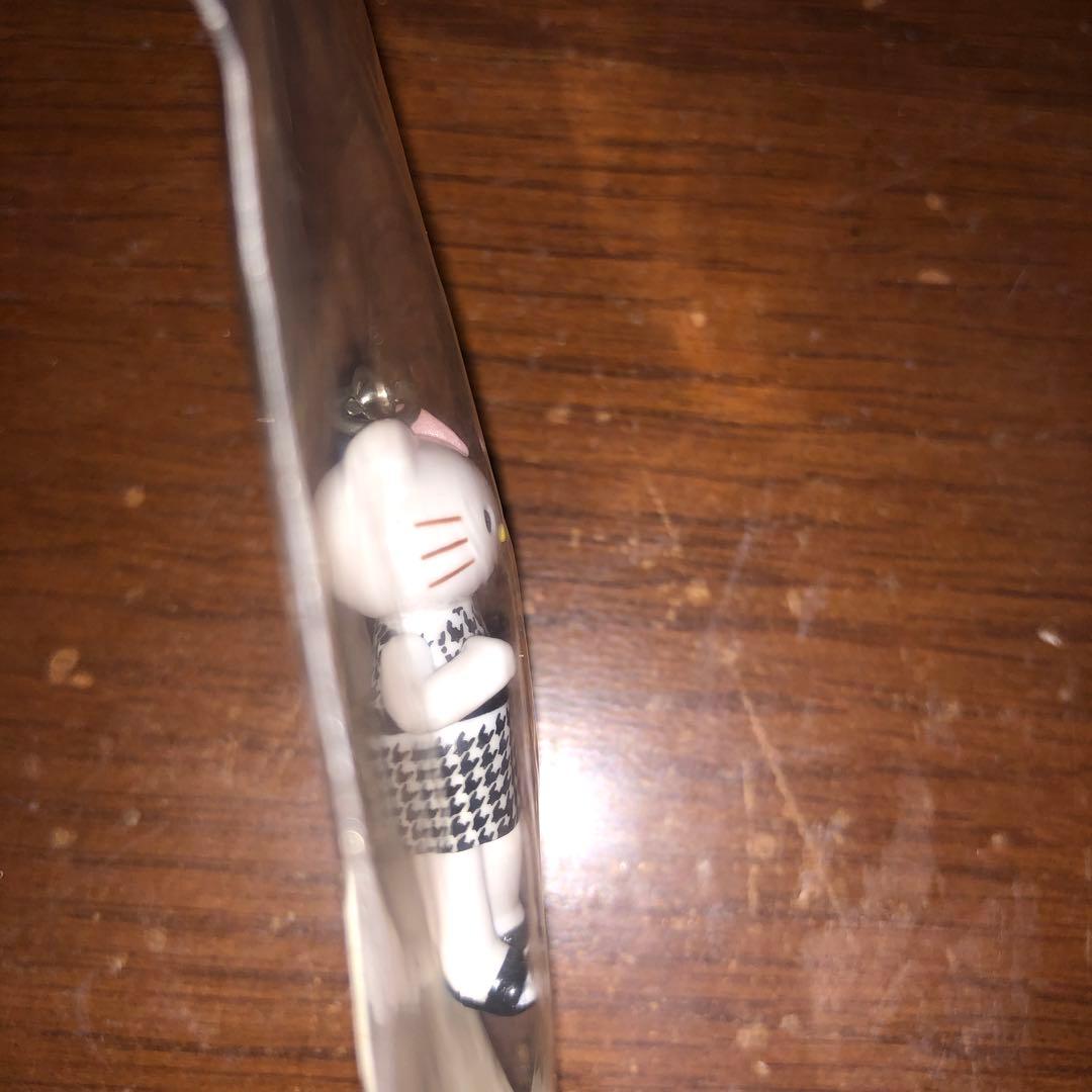 ［専用］足長キティ　ボールペン　マスコット　ストラップ　千鳥柄ワンピース　ギャル