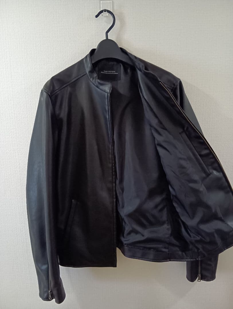 ナノ・ユニバース フェイクレザー シングルライダースジャケット XL