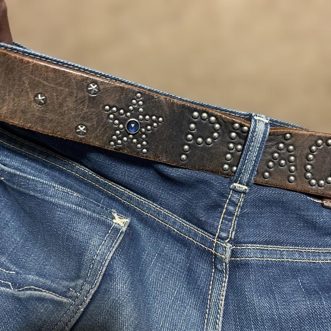 36inch HTC レザースタッズベルト　茶芯