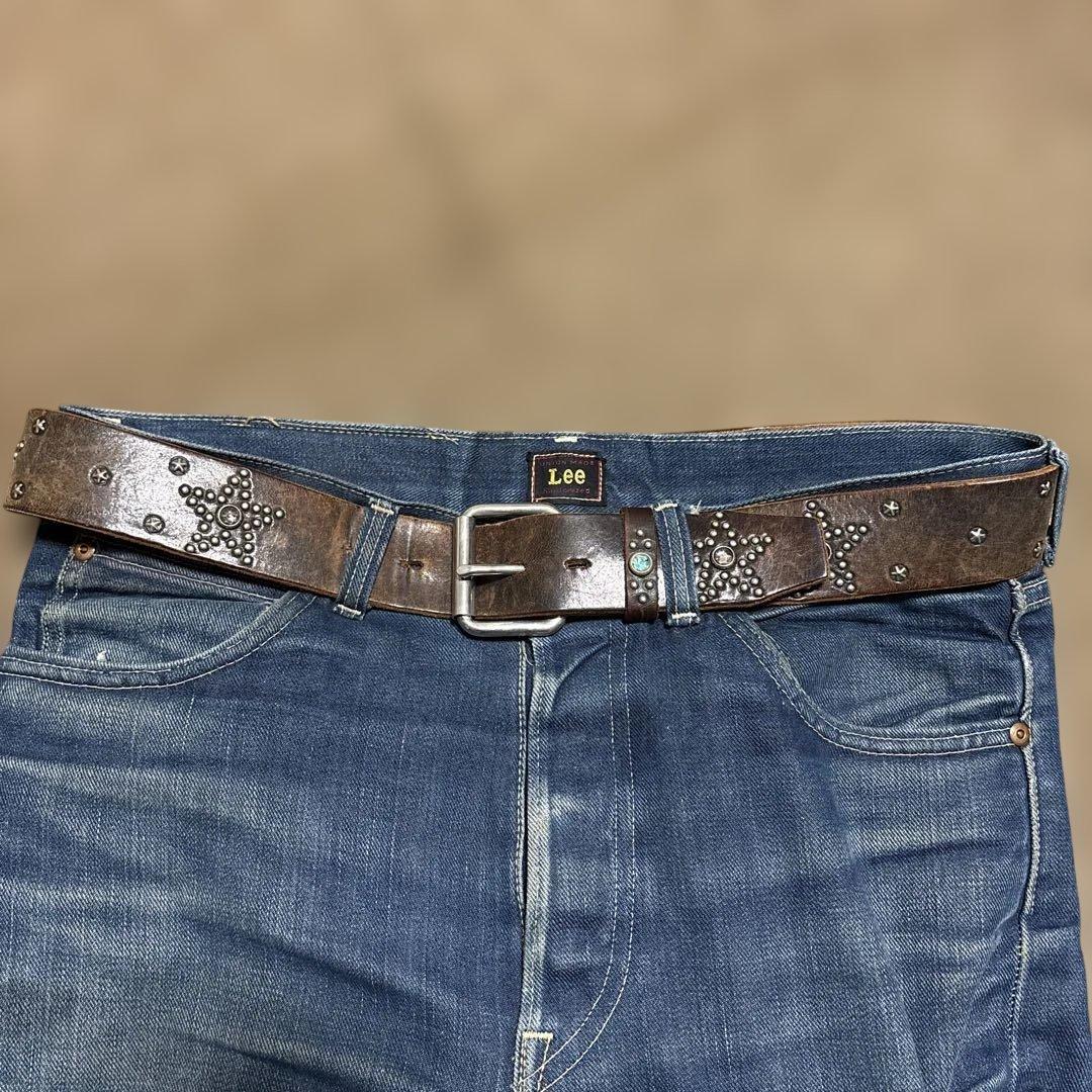 36inch HTC レザースタッズベルト　茶芯