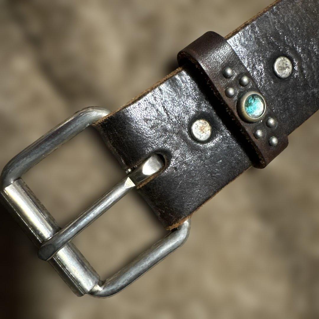 36inch HTC レザースタッズベルト　茶芯