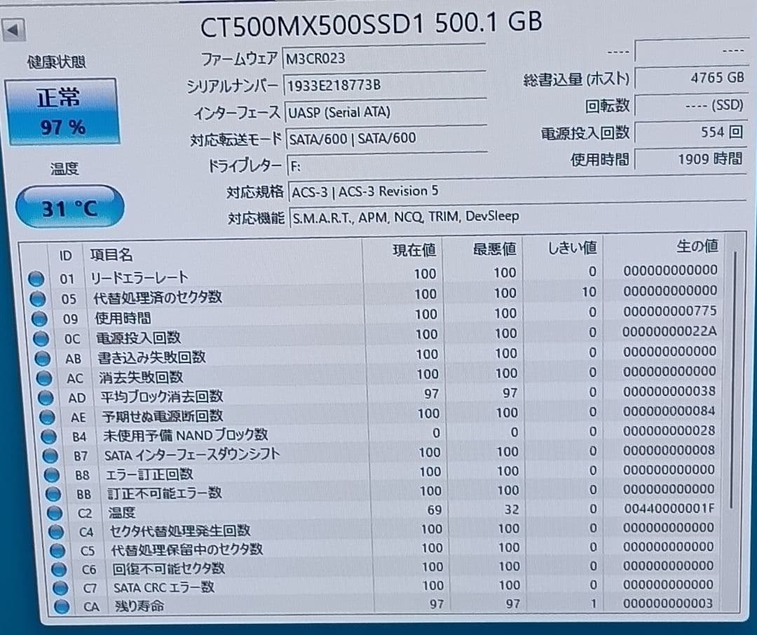 Crucial DDR4-3200 8GB×2枚=16GB 500GB SSD
