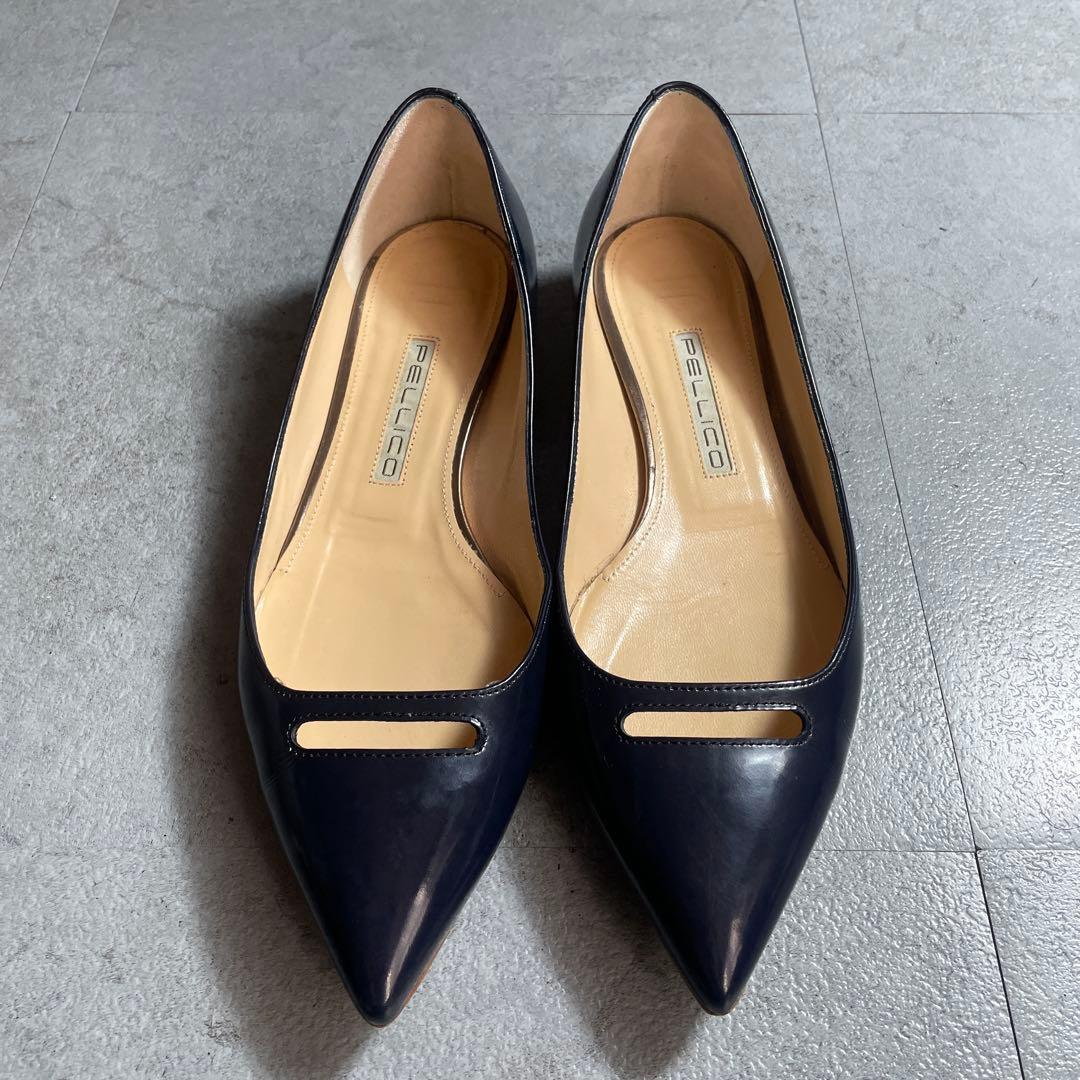 名作✨️ PELLICO アネッリ フラットシューズ エナメル ネイビー 37