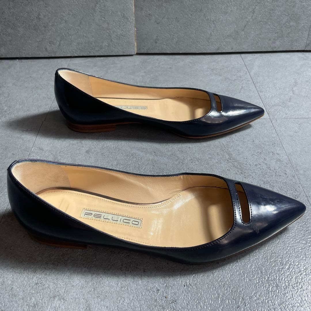 名作✨️ PELLICO アネッリ フラットシューズ エナメル ネイビー 37
