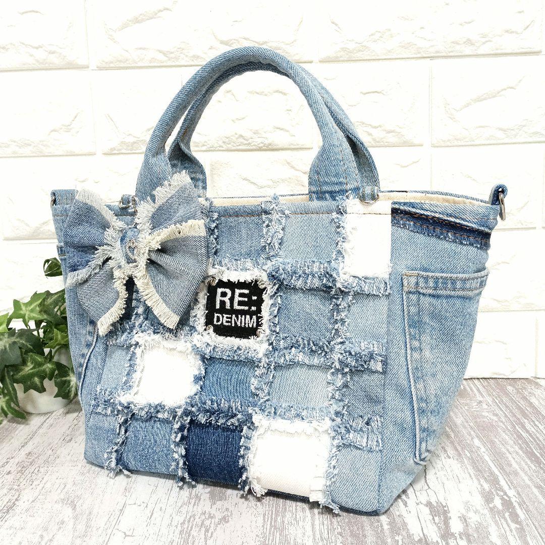 リメイクデニム★MIXデニムトートバッグ＋ショルダーストラップセット